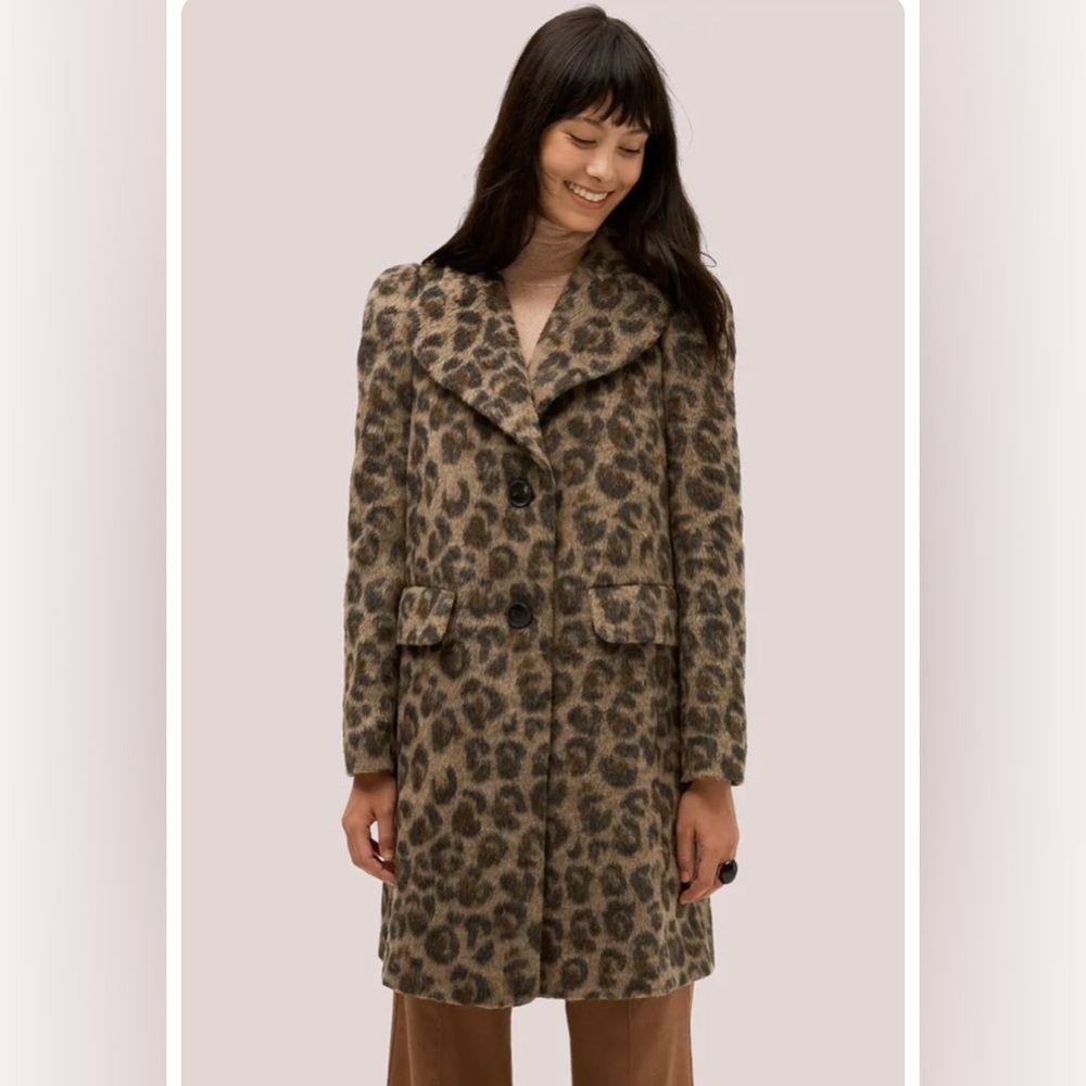 Kate Spade Brushed Leopard Coat in Hazelnut Wool Blend Topcoat